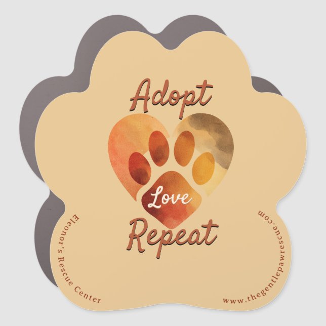Adopt Love Repeat Rescue Paw Art Car Magnet (Front)