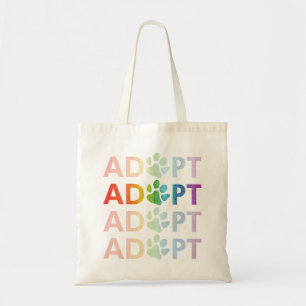 Adopt Paw Stacked Text Rainbow Tote Bag