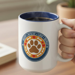 Adopt Rescue Love Repeat Badge Two-Tone Coffee Mug