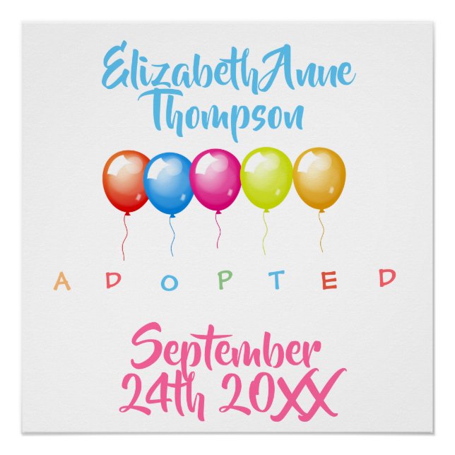 Adopted Baloons - Custom Name Date Poster (Front)