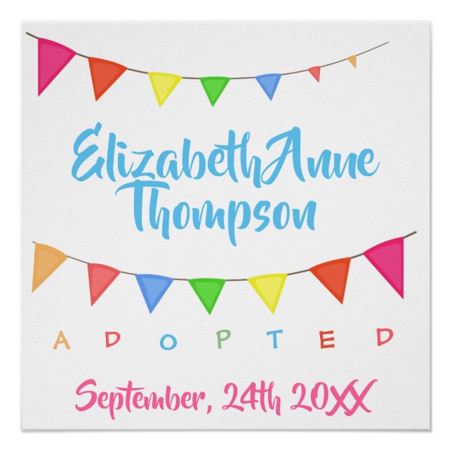 Adopted Banners Adoption - Custom Name Date Poster (Front)