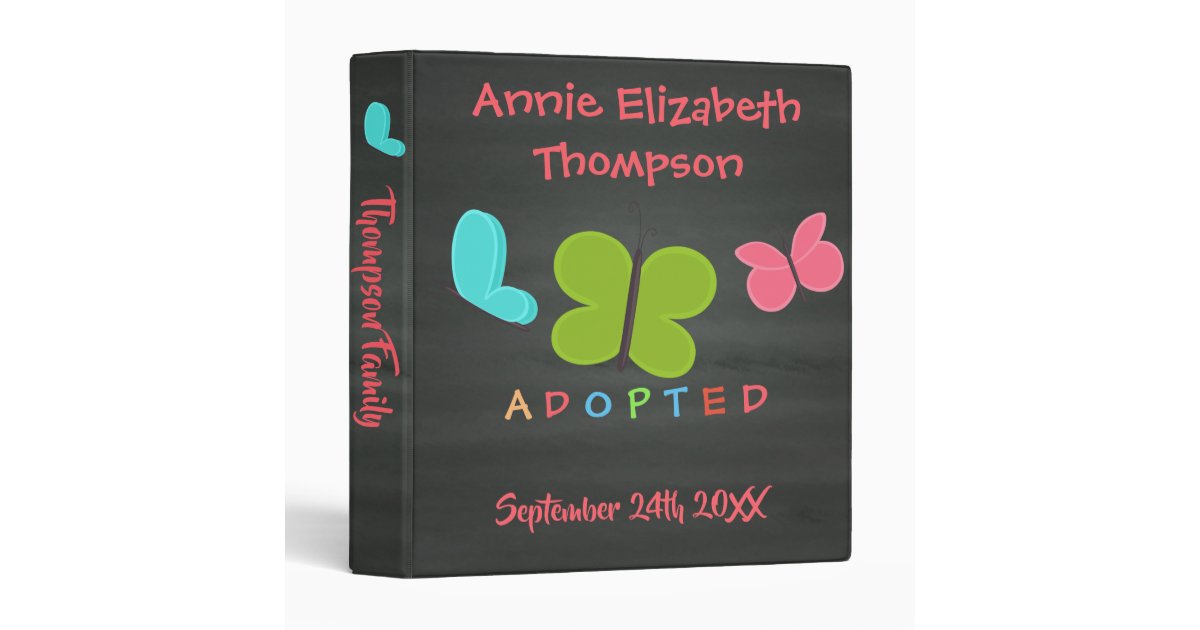 Adopted Butterfly Adoption Custom Name 3 Ring Binder