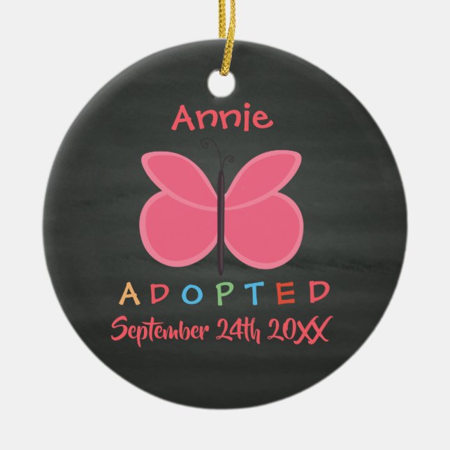 Adopted Butterfly Adoption - Custom Name Ceramic Ornament (Front)