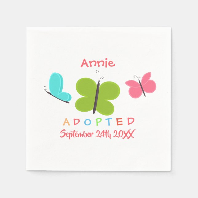 Adopted Butterfly Adoption - Custom Name Paper Napkins (Front)