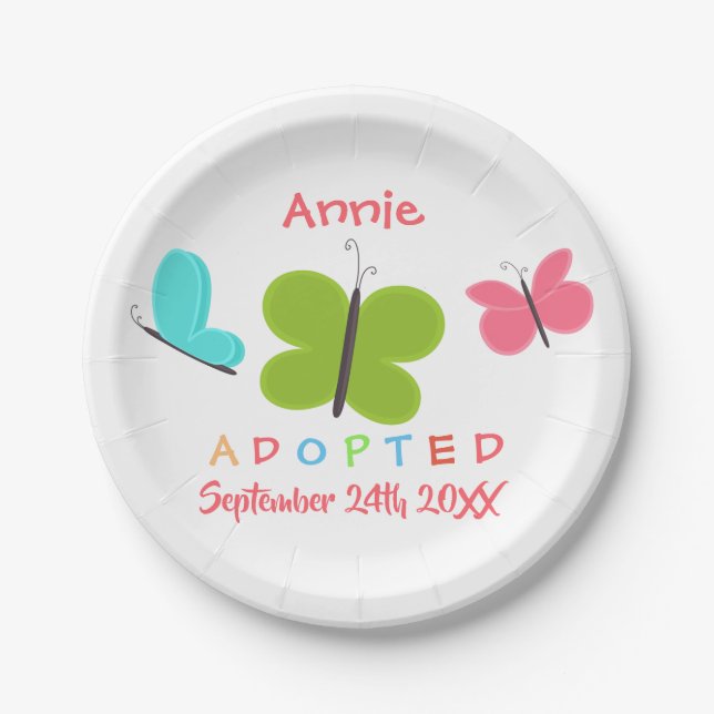 Adopted Butterfly Adoption - Custom Name Paper Plates (Front)