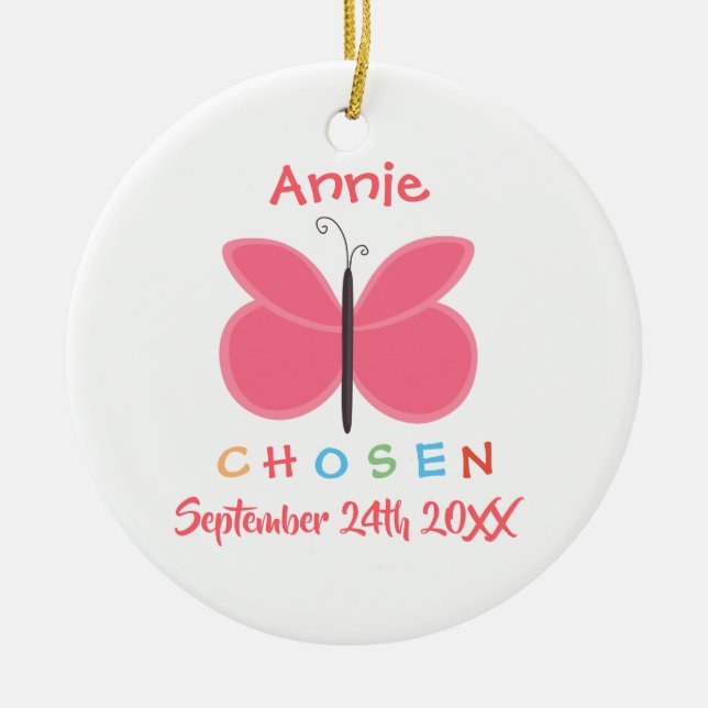 Adopted Chosen Butterfly Adoption - Custom Name Ceramic Ornament (Front)