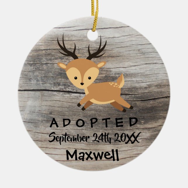 Adopted - Customized Deer Adoption Gift Ceramic Ornament (Front)