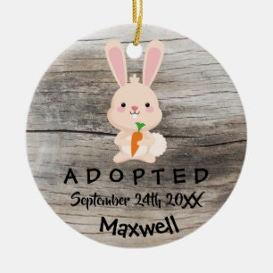 Adopted - Customized Pink Bunny Adoption Gift Ceramic Ornament