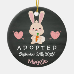 Adopted - Customized Pink Bunny Adoption Gift Ceramic Ornament