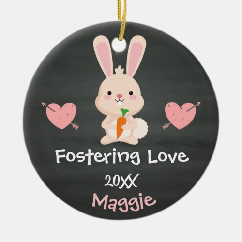 Adopted _ Customized Pink Bunny Foster Care Gift Ceramic Ornament