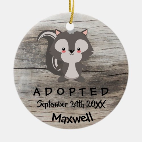 Adopted _ Customized Skunk Adoption Gift Ceramic Ornament