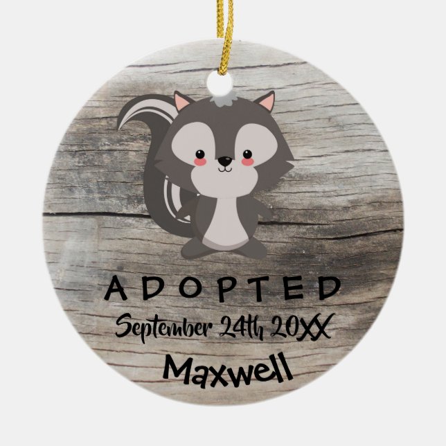 Adopted - Customized Skunk Adoption Gift Ceramic Ornament (Front)