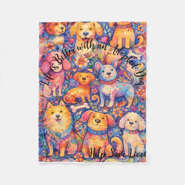 Adopted Dog Theme Fleece Blanket 30" x 40" (Front)