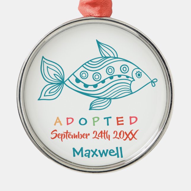 Adopted from Foster Care Fish - Custom Name Metal Ornament (Front)