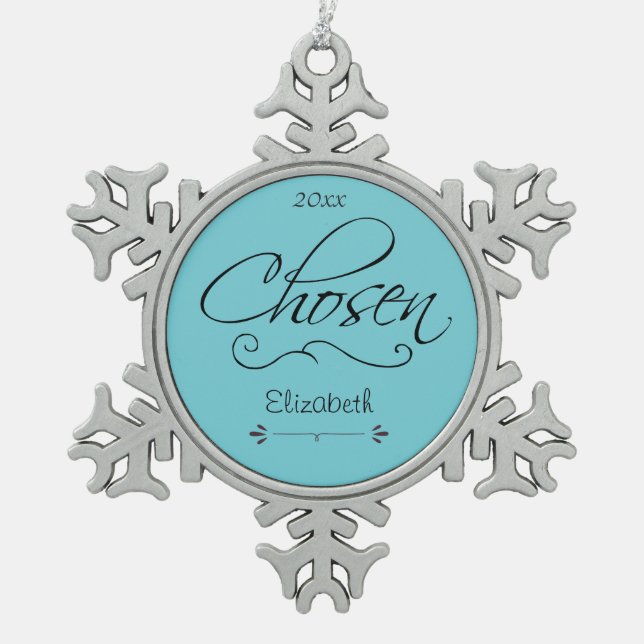 Adopted Scrolling Chosen Date Adoption Personalize Snowflake Pewter Christmas Ornament (Front)