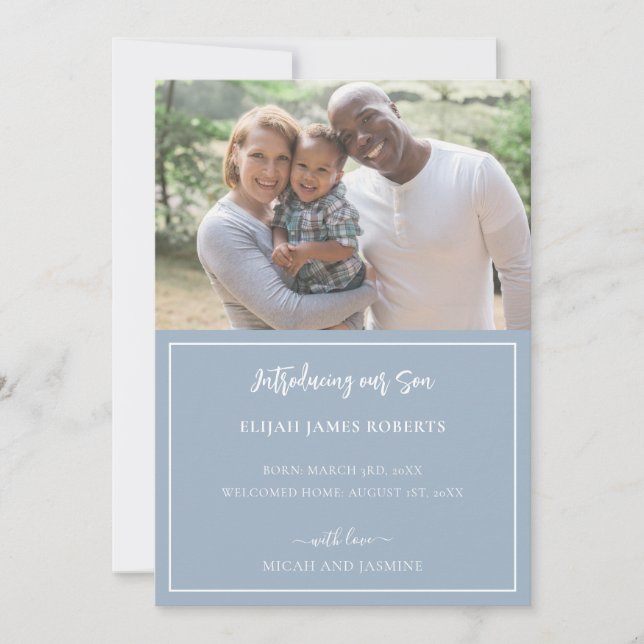 Adoption Announcement Blue and White Stripe (Front)