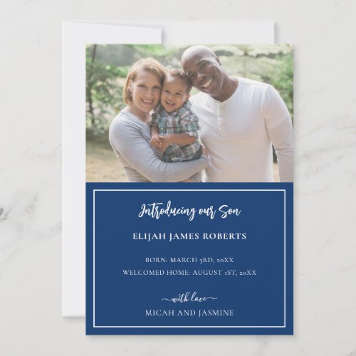 Adoption Announcement Navy and White Stripe