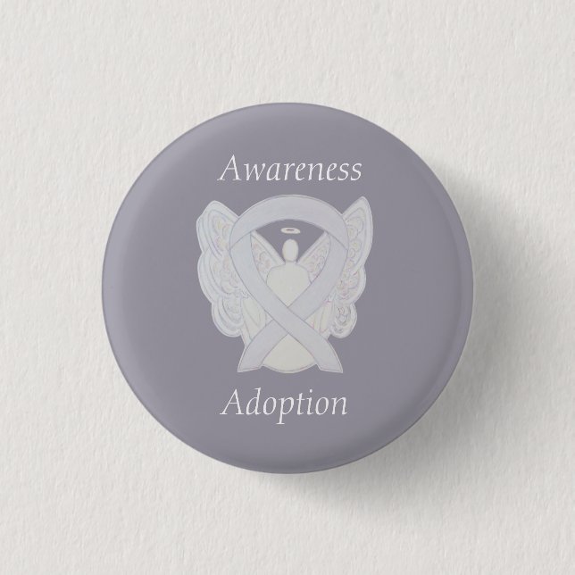 Adoption Awareness Angel White Ribbon Custom Pin (Front)
