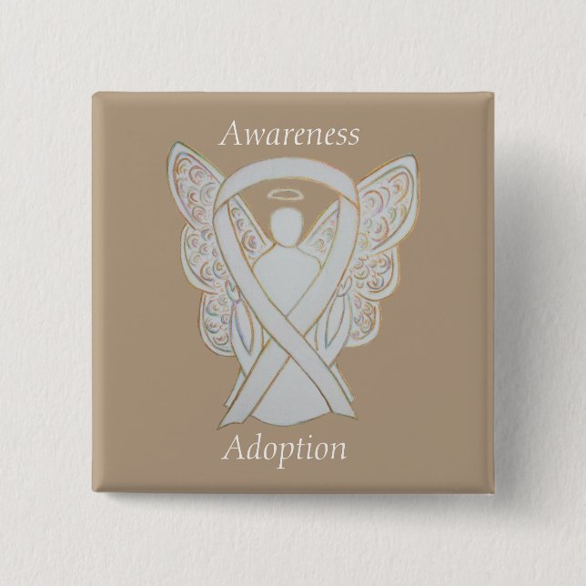 Adoption Awareness Angel White Ribbon Custom Pin (Front)