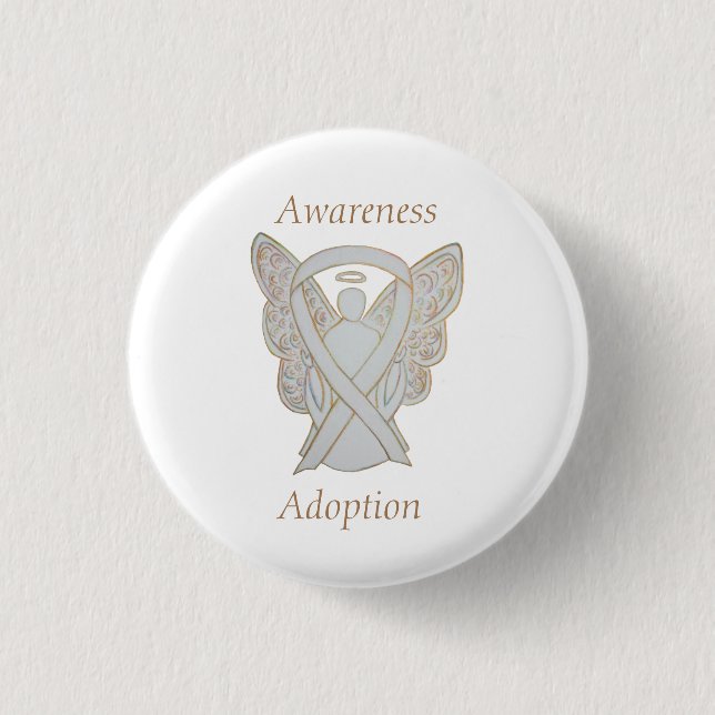 Adoption Awareness Angel White Ribbon Custom Pin (Front)