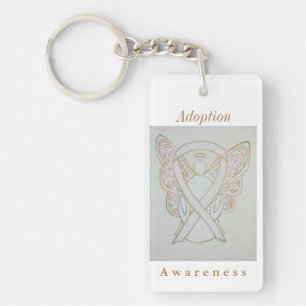 Adoption Awareness White Ribbon Angel Keychain