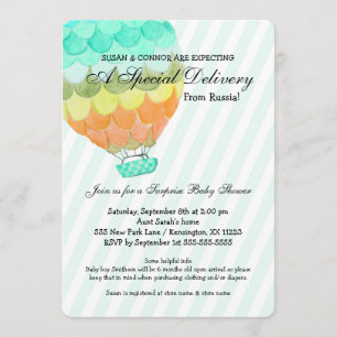 Adoption Boy Baby Shower, mint hot air balloon Invitation