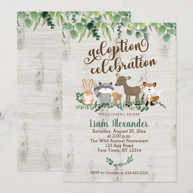 Adoption Celebration Shower Woodland Animals Invitation (Front/Back)
