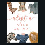 Adoption Center | Pink Safari Birthday Party Sign<br><div class="desc">Fun and cute sign for your child's safari theme birthday party! It's an adoption center poster sign for a birthday activity to adopt stuffed animals. Have a variety of stuffed animals as party favors for kids to take home and "adopt a pet." Features illustration of zoo animals with pink crowns,...</div>