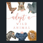 Adoption Center | Pink Safari Birthday Party Sign<br><div class="desc">Fun and cute sign for your child's safari theme birthday party! It's an adoption center poster sign for a birthday activity to adopt stuffed animals. Have a variety of stuffed animals as party favors for kids to take home and "adopt a pet." Features illustration of zoo animals with pink crowns,...</div>