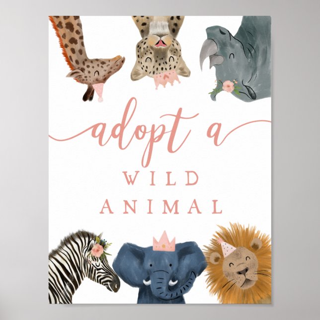 Adoption Center | Pink Safari Birthday Party Sign (Front)