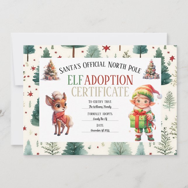 Adoption Certificate from Elf Christmas Holiday  (Front)