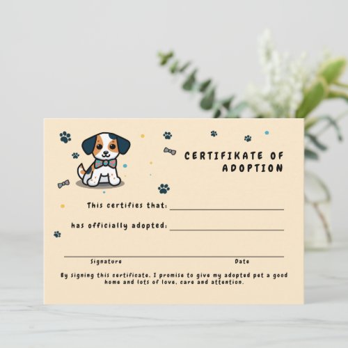 Adoption certifikate kawaii puppy invitation