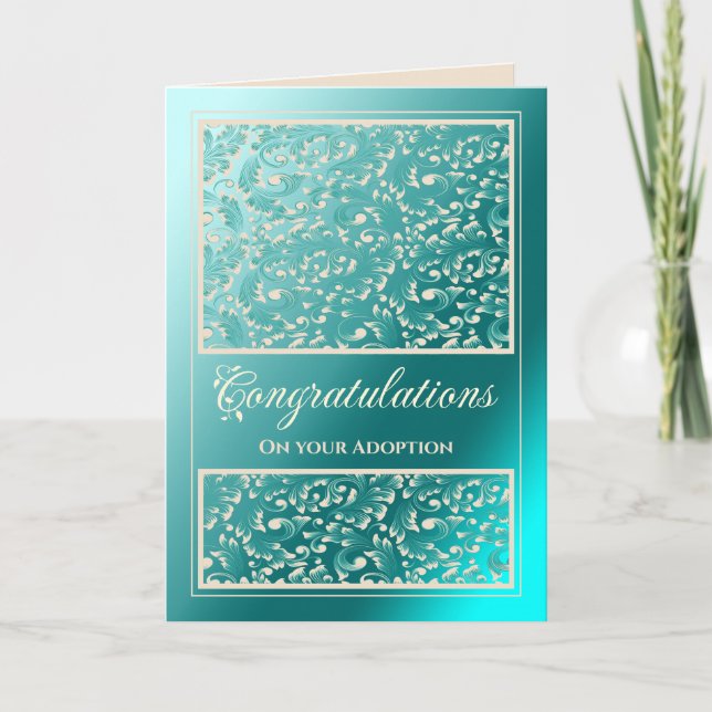 Adoption Congratulations Damask Teal Card (Front)