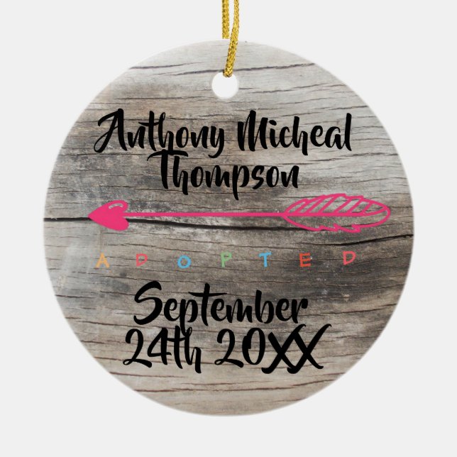 Adoption Design Custom Name Date Photo Ceramic Ornament (Front)