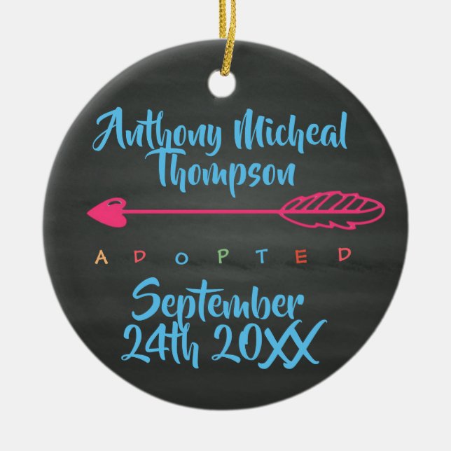 Adoption Design Custom Name Date Photo Ceramic Ornament (Front)