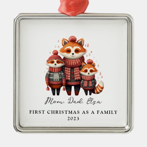 Adoption First Christmas As a Family of 3 Foxes Metal Ornament