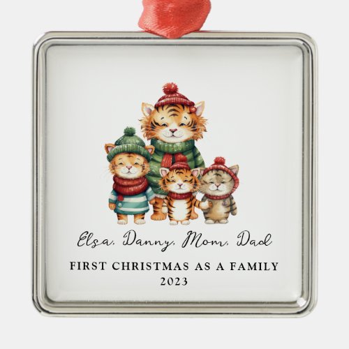 Adoption First Christmas As a Family of 4 Tiger Metal Ornament