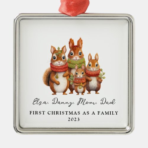 Adoption First Christmas As Family Forest Squirrel Metal Ornament