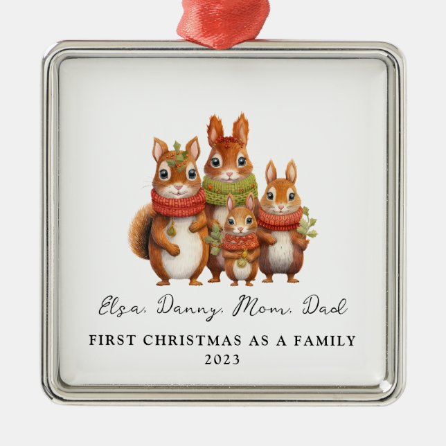 Adoption First Christmas As Family Forest Squirrel Metal Ornament (Front)