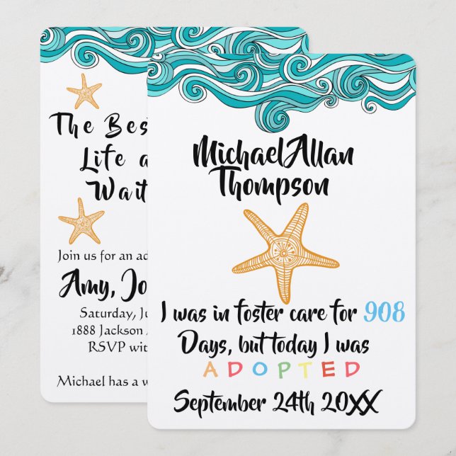 Adoption From Foster Care Announcment- Party Invitation (Front/Back)
