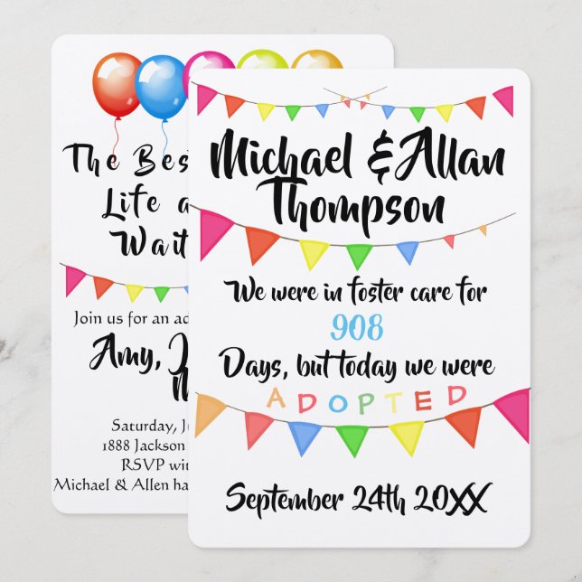 Adoption From Foster Care Announcment- Party Invitation (Front/Back)