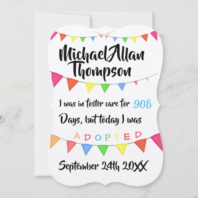 Adoption From Foster Care Announcment- Party Invitation (Front)