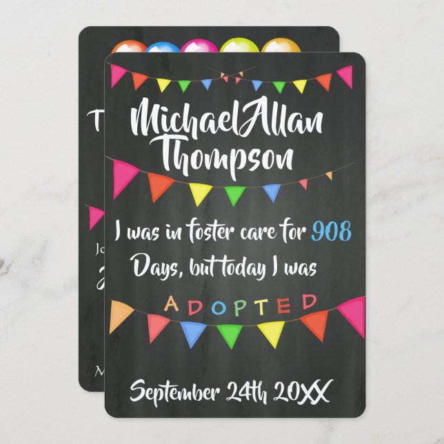 Adoption From Foster Care Announcment- Party Invitation (Front/Back)