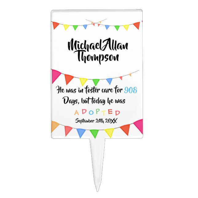 Adoption From Foster Care Party Cake Marker Topper (Front)