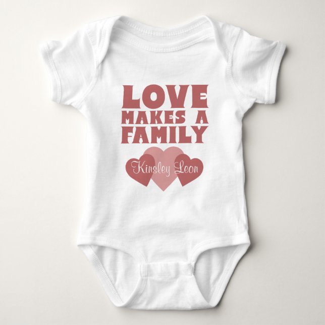 Adoption Hearts "Love Makes A Family" Custom Name Baby Bodysuit (Front)