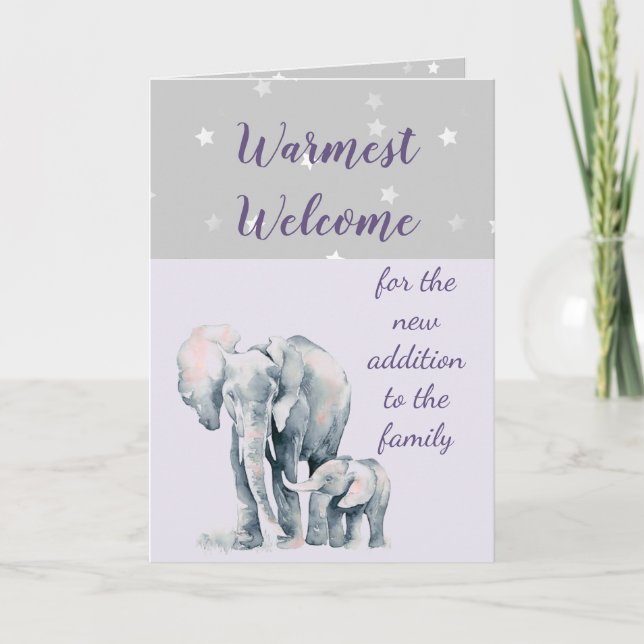 Adoption New Addition Cute Baby Elephant Card (Front)
