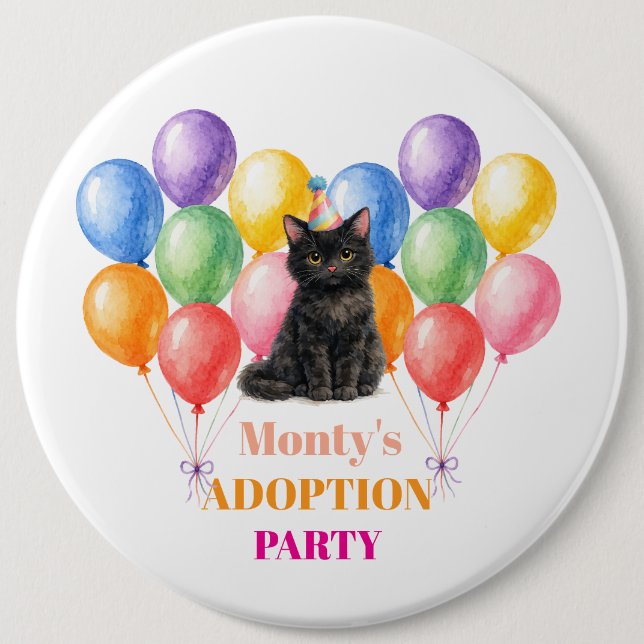 Adoption Party Gotcha day Black Cat Pet Button (Front)