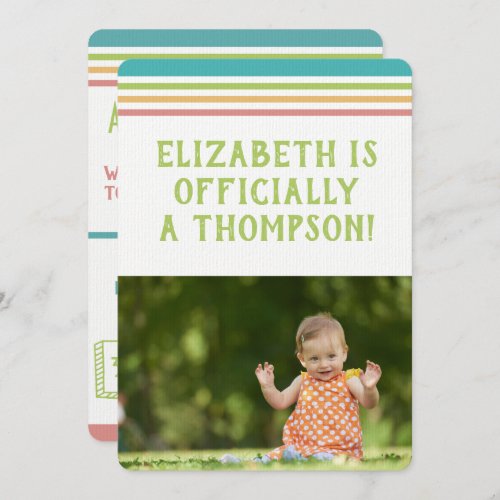 Adoption Party Modern Multi Color Stripes Photo Invitation