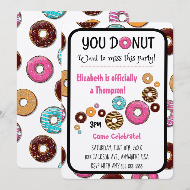 Adoption Party Modern Pink Donut Party Invitation (Front/Back)