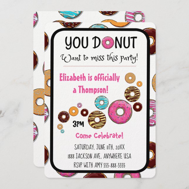 Adoption Party Modern Pink Donut Party Invitation (Front/Back)